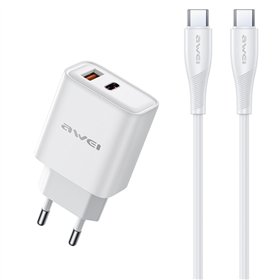 Charger Awei PD81C-EU 22.5W USB-A/USB-C + USB-C to USB-C cable 1.0m white