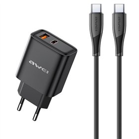 Charger Awei PD81C-EU 22.5W USB-A/USB-C + USB-C to USB-C cable 1.0m black