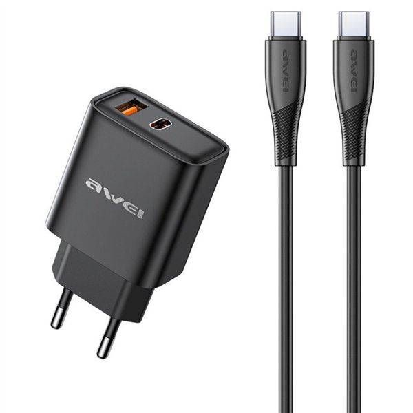 Charger Awei PD81C-EU 22.5W USB-A/USB-C + USB-C to USB-C cable 1.0m black