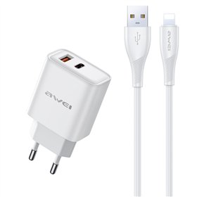 Charger Awei PD81L-EU 22.5W USB-A/USB-C + USB to Lightning cable 1.0m white