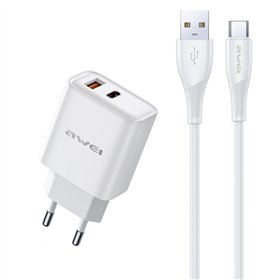 Charger Awei PD81T-EU 22.5W USB-A/USB-C + USB-A to USB-C cable 1.0m white
