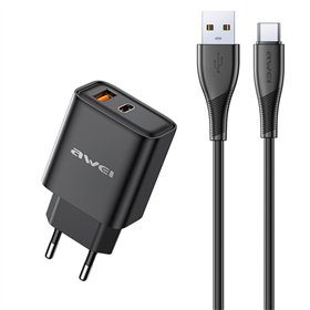 Charger Awei PD81T-EU 22.5W USB-A/USB-C + USB-A to USB-C cable 1.0m black