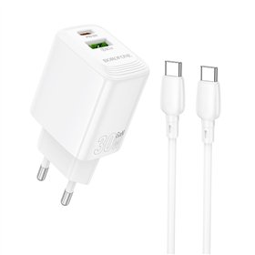 Charger Borofone BN29 30W USB-C/USB-A + USB-C to USB-C cable 1.0m white
