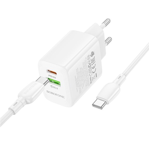Charger Borofone BN29 30W USB-C/USB-A + USB-C to USB-C cable 1.0m white