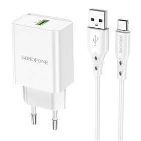Charger Borofone BN5 18W USB-A + USB-A to USB-C cable 1.0m white