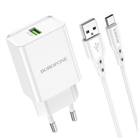 Charger Borofone BN5 18W USB-A + USB-A to USB-C cable 1.0m white