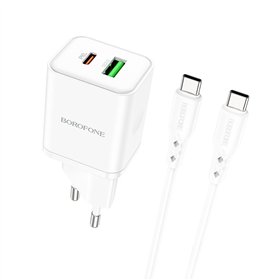 Charger Borofone BN7 20W USB-C/USB-A + USB-C to USB-C cable 1.0m white