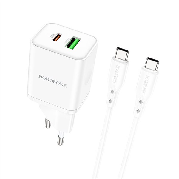 Charger Borofone BN7 20W USB-C/USB-A + USB-C to USB-C cable 1.0m white