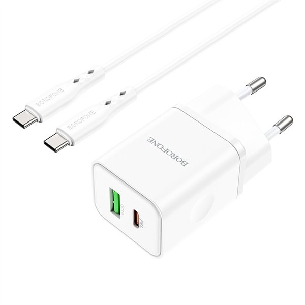 Charger Borofone BN7 20W USB-C/USB-A + USB-C to USB-C cable 1.0m white