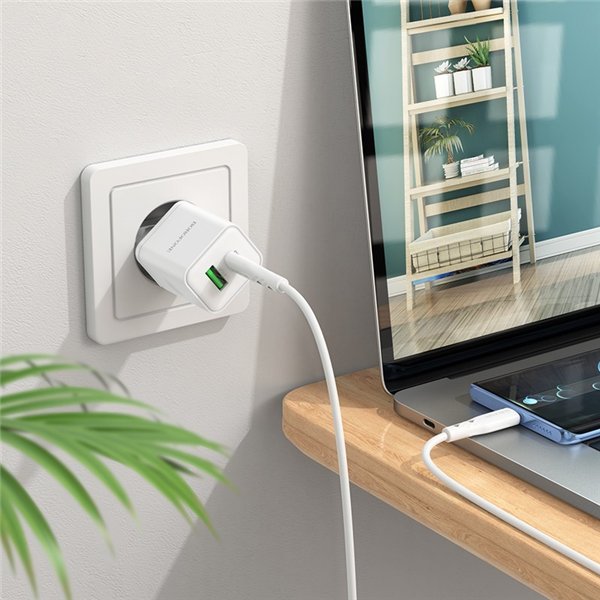 Charger Borofone BN7 20W USB-C/USB-A + USB-C to USB-C cable 1.0m white