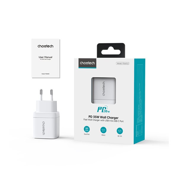 Charger Choetech PD6052 35W USB-C/USB-A white