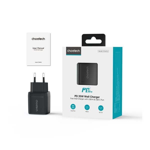 Charger Choetech PD6052 35W USB-C/USB-A black