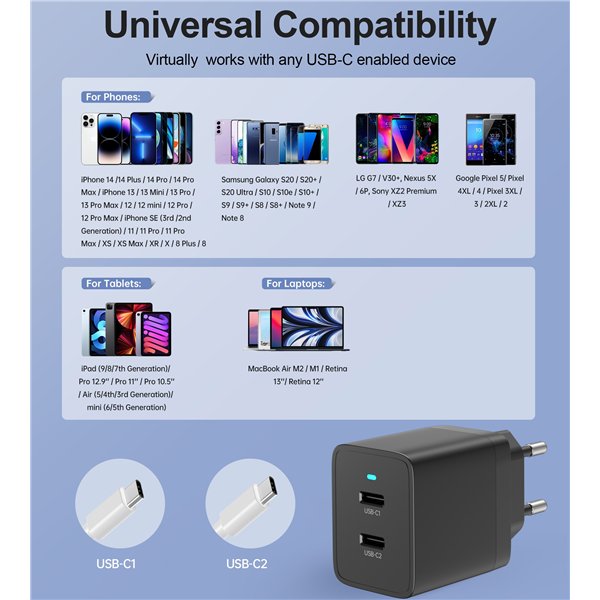 Charger Choetech Q5006 40W 2xUSB-C black