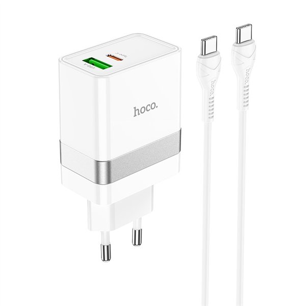 Charger Hoco N21 30W USB-C/USB-A + USB-C to USB-C cable 1.0m white