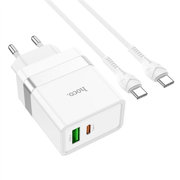 Charger Hoco N21 30W USB-C/USB-A + USB-C to USB-C cable 1.0m white