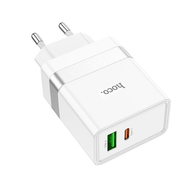 Įkroviklis Hoco N21 30W USB-C/USB-A baltas