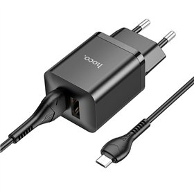 Įkroviklis Hoco N25 2xUSB-A (2.1A) + MicroUSB juodas