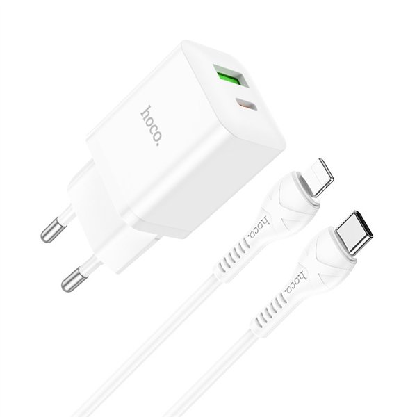 Charger Hoco N28 20W USB-C/USB-A + USB-C to Lightning cable 1.0m white