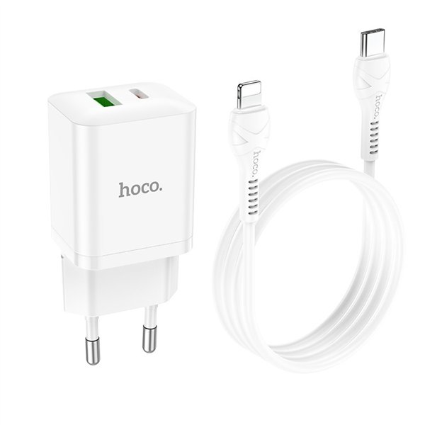 Charger Hoco N28 20W USB-C/USB-A + USB-C to Lightning cable 1.0m white