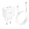 Įkroviklis Hoco N29 35W 2xUSB-C + USB-C to Lightning cable 1.0m baltas