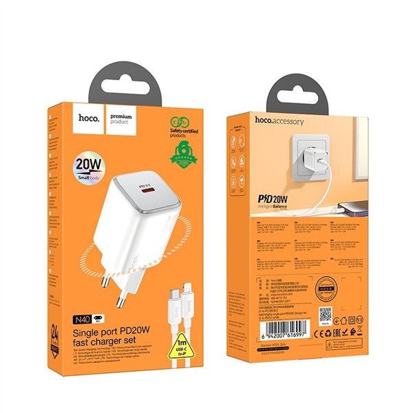 Charger Hoco N40 20W USB-C + USB-C to USB-C cable 1.0m white