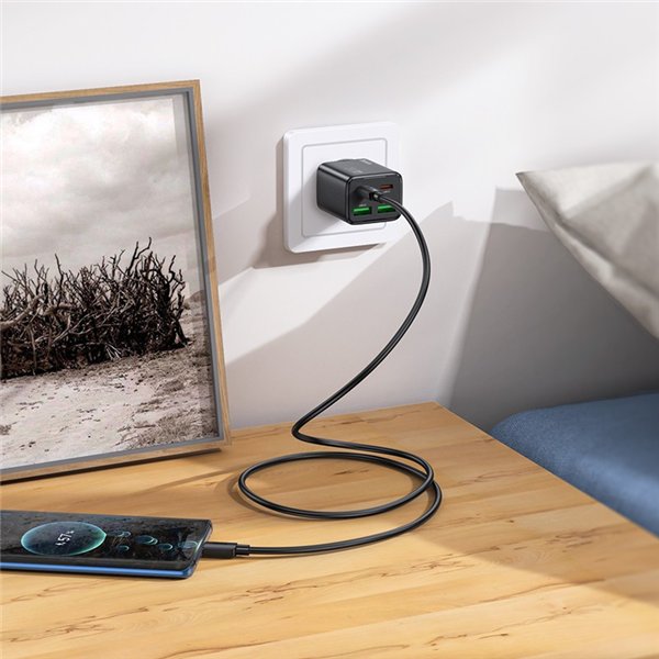 Charger Hoco N56 30W GaN 2xUSB-C/2xUSB-A + USB-C to USB-C cable 1.0m black