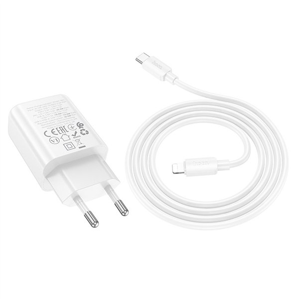 Charger Hoco N63 30W GaN USB-C/USB-A + USB-C to Lightning cable 1.0m white