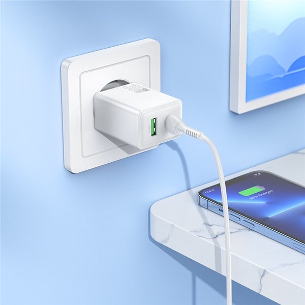 Charger Hoco N71 30W GaN USB-C/USB-A + USB-C to Lightning cable 1.0m white