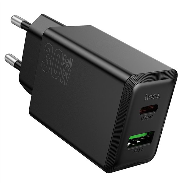 Charger Hoco N71 30W GaN USB-C/USB-A black