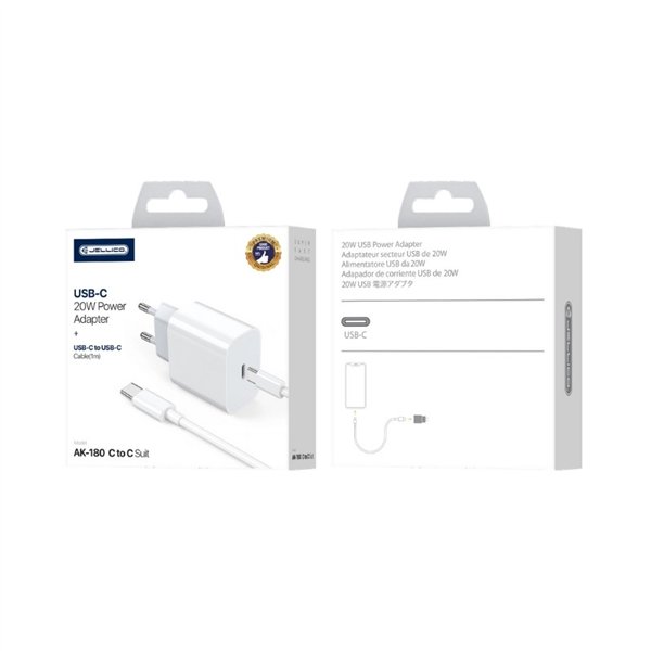 Charger Jellico AK180 20W USB-C + USB-C to USB-C cable 1.0m white
