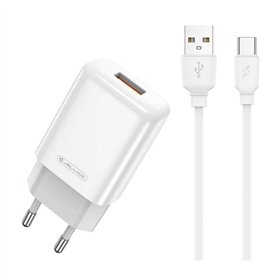 Charger Jellico EU01 2.4A USB-A + USB-A to USB-C cable 1.0m white