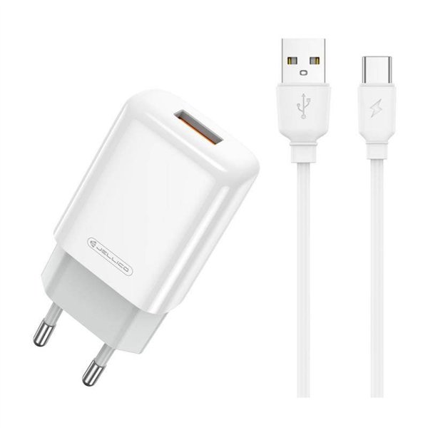 Charger Jellico EU01 2.4A USB-A + USB-A to USB-C cable 1.0m white
