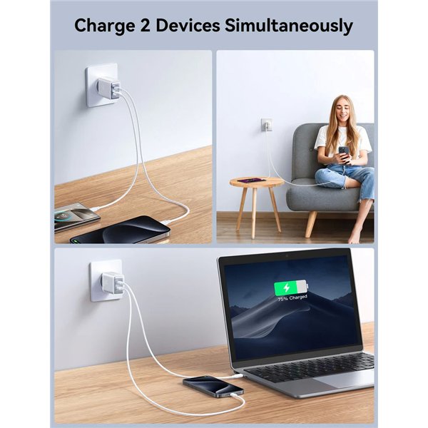 Charger Joyroom JR-TCF15 30W USB-C/USB-A white