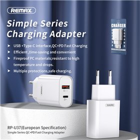 Charger Remax RP-U37 20W USB-C/USB-A white