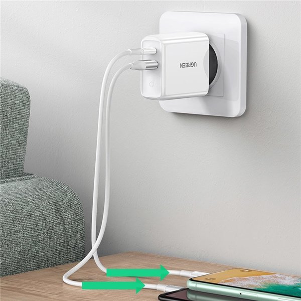 Įkroviklis Ugreen CD170 36W USB-C/USB-A baltas