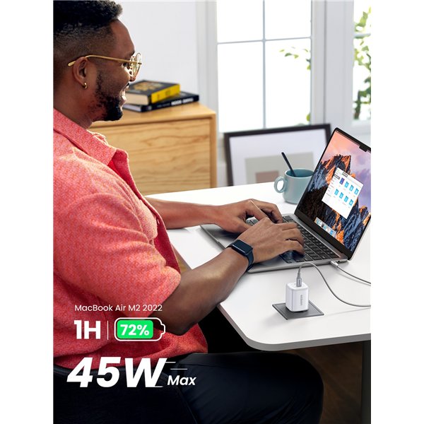 Įkroviklis Ugreen CD294 45W GaN 2xUSB-C baltas