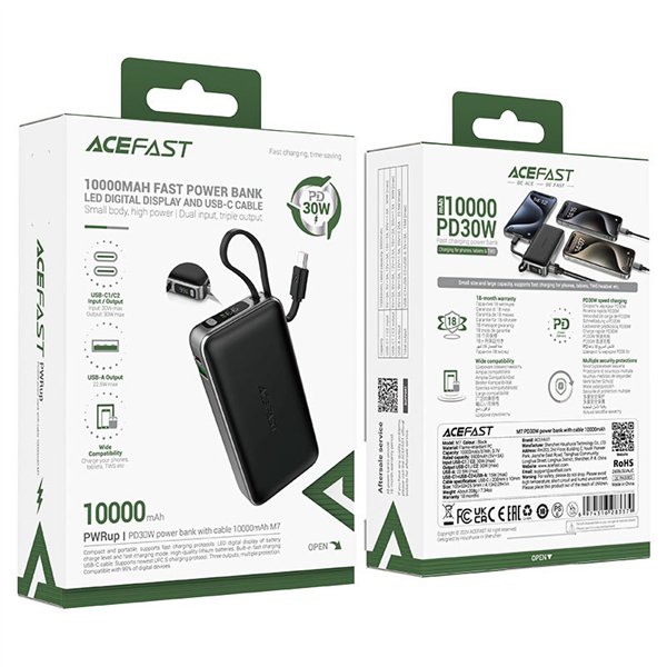 External battery Power Bank Acefast M7-10000 PD30W With Cable 10000mAh black
