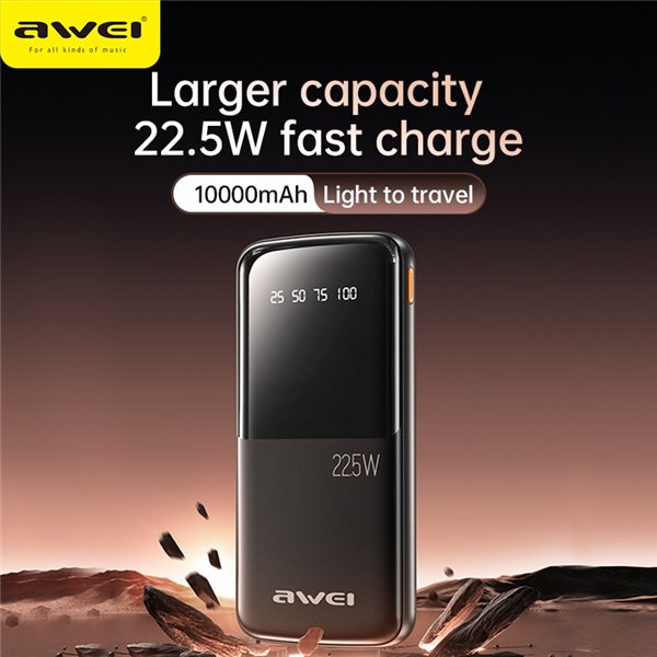 External battery Power Bank Awei P10K 22.5W 10000mAh black