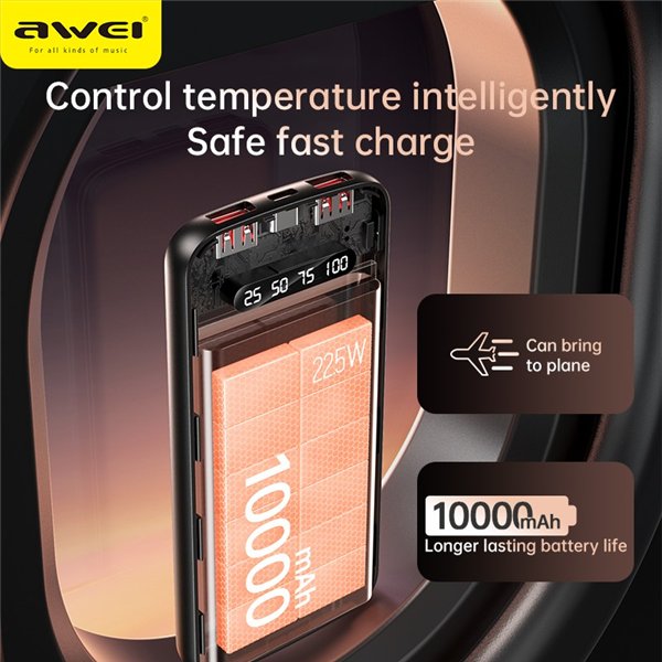 External battery Power Bank Awei P10K 22.5W 10000mAh black