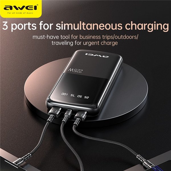 External battery Power Bank Awei P10K 22.5W 10000mAh black