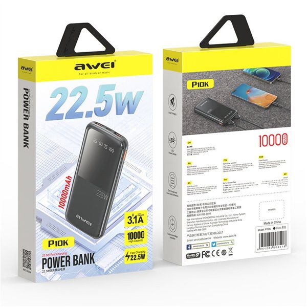 External battery Power Bank Awei P10K 22.5W 10000mAh black