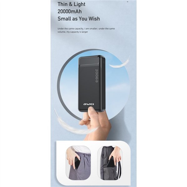 External battery Power Bank Awei P6K 5V/2.1A 20000mAh black