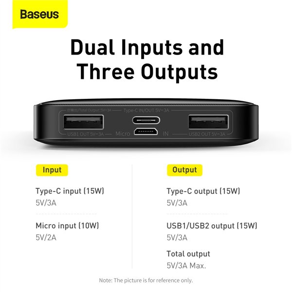 External battery Power Bank Baseus Bipow Type-C PD+2xQuick Charge 3.0 15W 10000mAh with LCD black PPBD050001