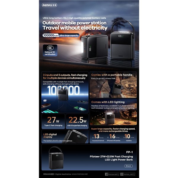 External battery Power Bank Remax FP-1 22.5W 100000mAh black