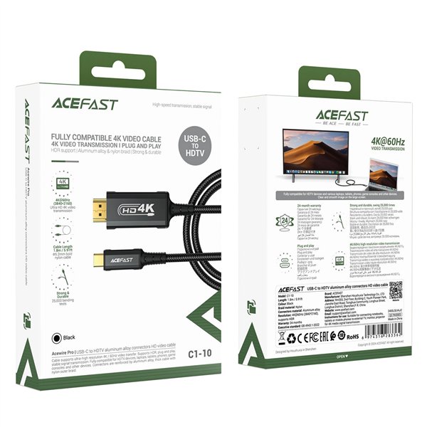 Cable Acefast C1-10 USB-C to HDMI 1.8m black