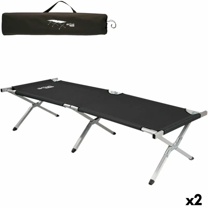 Camping Bed Aktive Black 190 x 42 x 64 cm Foldable (2 Units)