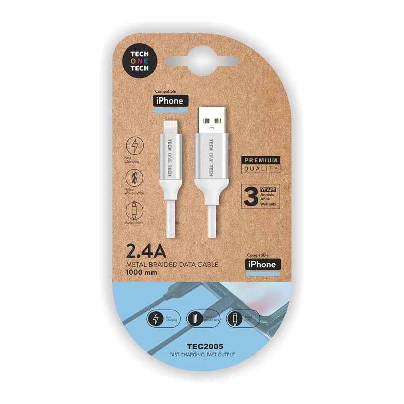 USB to Lightning Cable Tech One Tech TEC2005 1 m White