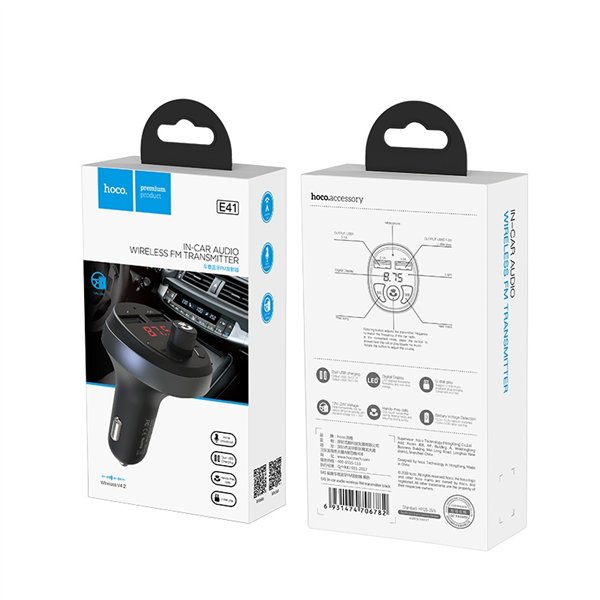Transmitter Hoco E41 Bluetooth MP3 player / FM modulator (hands free, microSD, SD, 2xUSB, LCD, 3.1A charger)