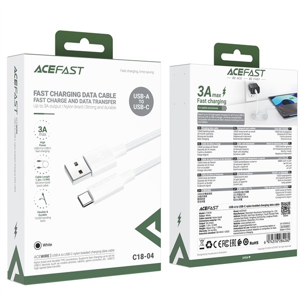 USB cable Acefast C18-04 USB-A to USB-C 1.2m white