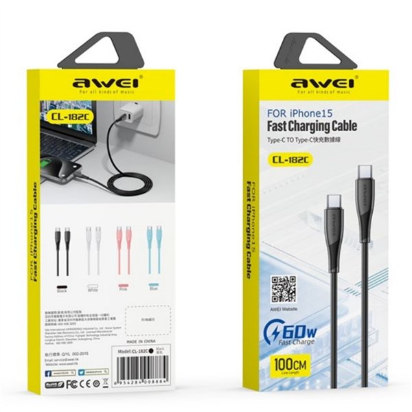 USB cable Awei CL-182C USB-C to USB-C 1.0m black